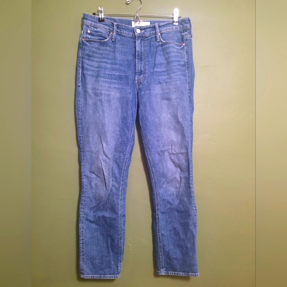 MOTHER Straight Leg Jeans in Medium Blue Denim